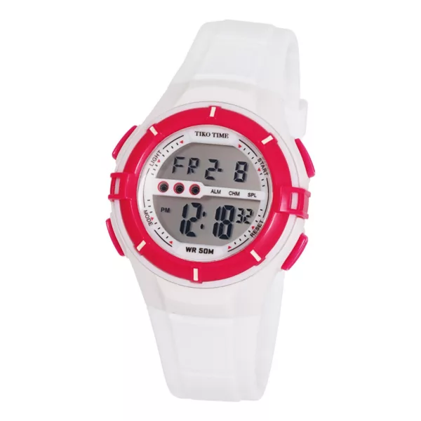 Reloj digital de mujer Tiko Time 7455-9 – blanco y ciclamen