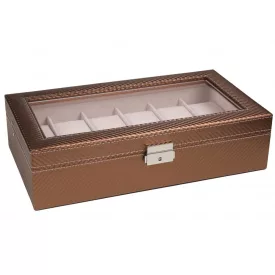   Edelwolle Bronzbarna színű karbon mintás bőr óratartó doboz 12 órának